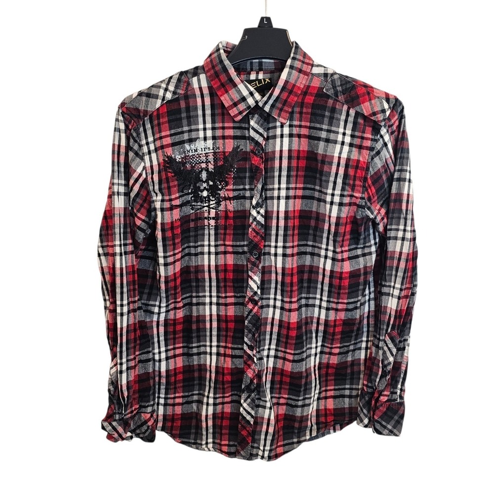 Helix Double Dragon Men's Large Long Sleeve Button Down‎ Plaid Shirt